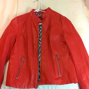 Bold red leather jacket
